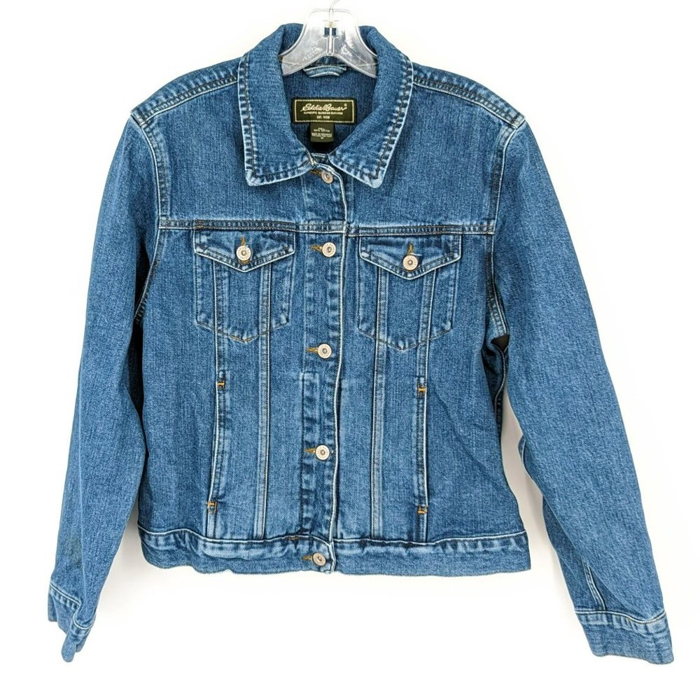 Eddie Bauer Jean Jacket M Medium Wash Button Down Denim Blue Classic 100% Cotton - Picture 3 of 11